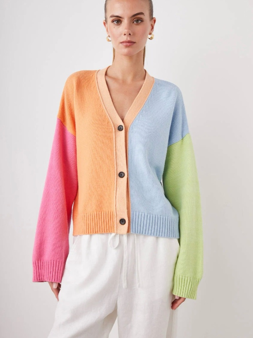 Rails Colorblock V-Neck Button Cardigan Sweater - Pastel Multi